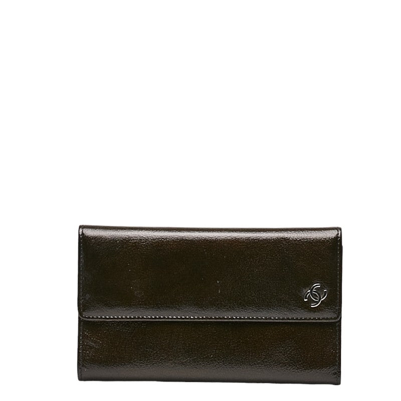 Top Quality Chanel Cocomark Three Folded Wallet Metal Curry Patent Leather  CHANEL