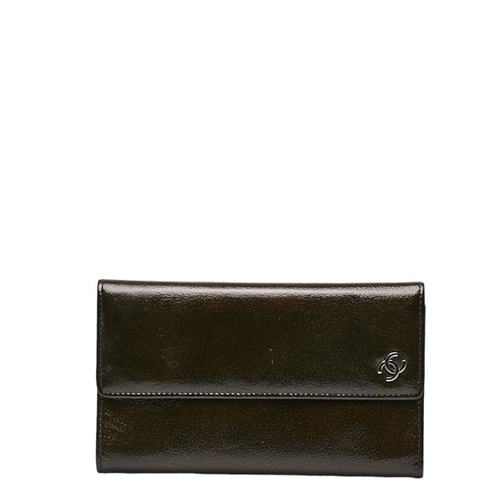 Top Quality Chanel Cocomark Three Folded Wallet Metal Curry Patent Leather  CHANEL