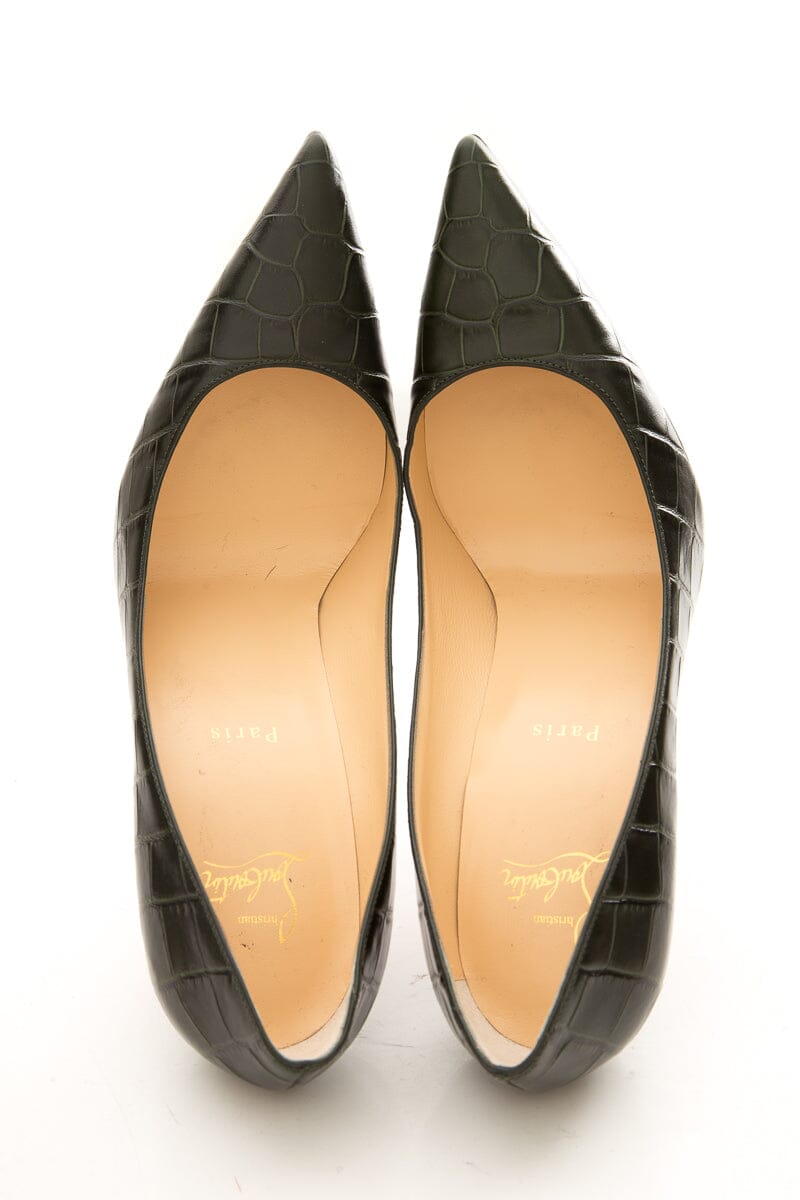 Christian Louboutin Green Crocodile Embossed Heels SZ 42