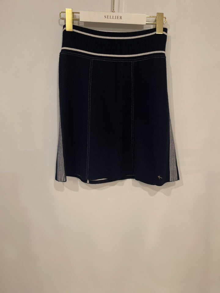 *HOT* Top Quality Chanel Airline Collection Navy Cashmere Jumper and Mini Skirt Set with Silver Logo Airplane Appliqu√©s Size FR 38 (UK 10)