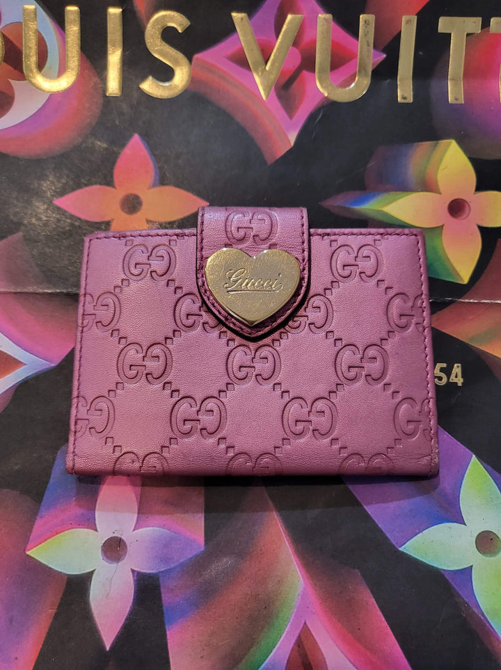 Authentic Gucci Metallic Guccissima Heart Travel Wallet