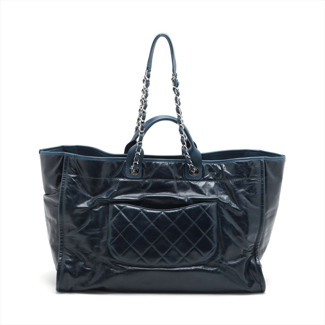Top Quality Chanel Deauville GM Leather Chaintot Bag Blue Silver Gold