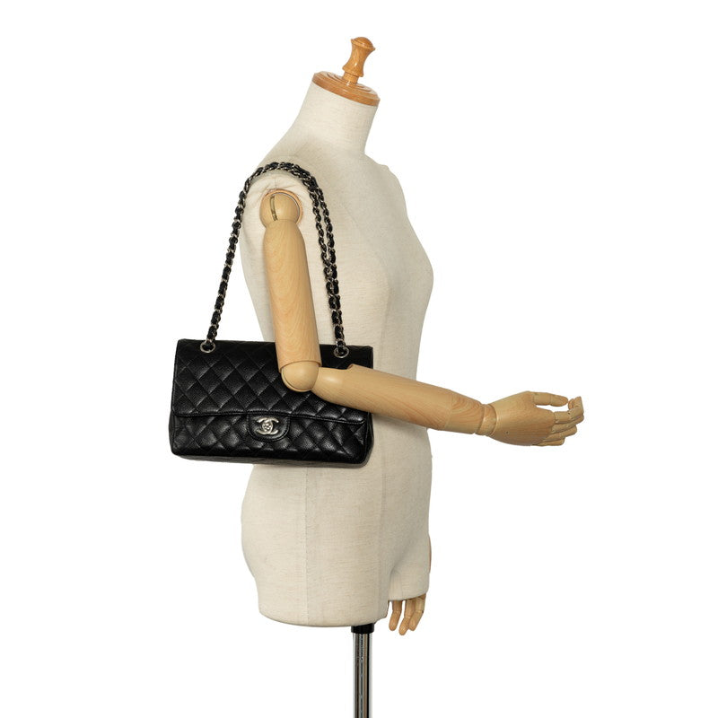 Top Quality Chanel Matrace 25 Cocomark Double Flap ilver  Chain Shoulder Bag Black Caviar S  CHANEL
