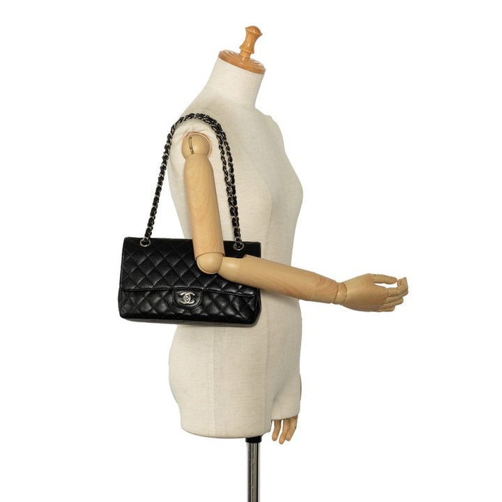 Top Quality Chanel Matrace 25 Cocomark Double Flap ilver  Chain Shoulder Bag Black Caviar S  CHANEL