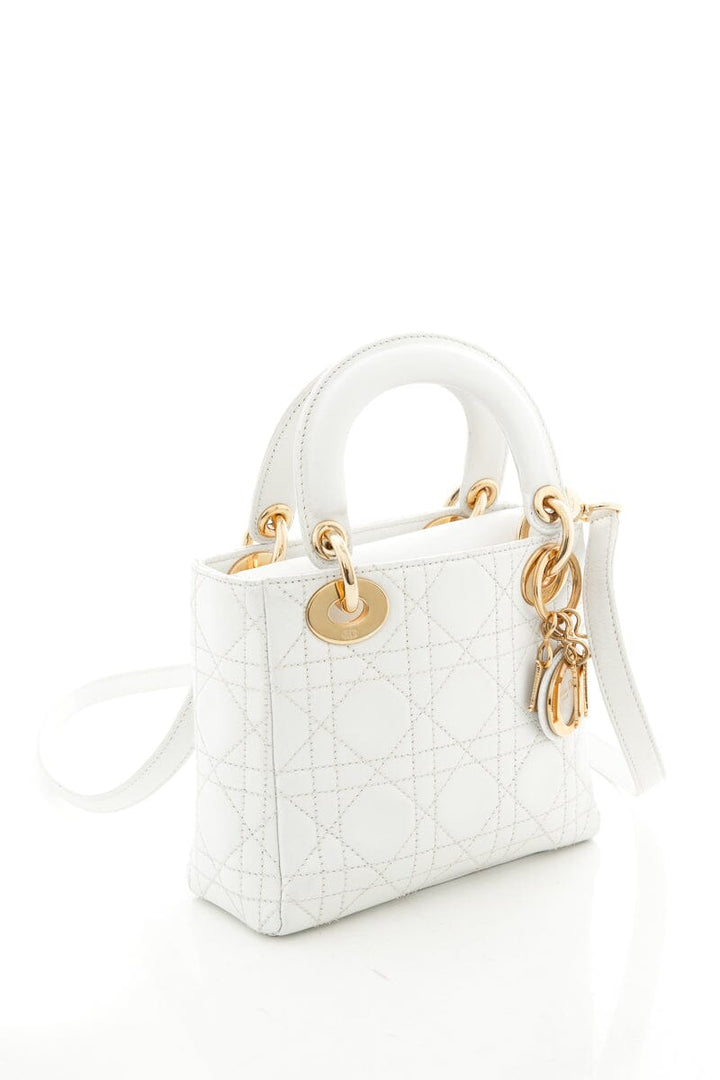 Lady Top quality Dior Small White Quilted Lambskin & Gold Hardware Tote