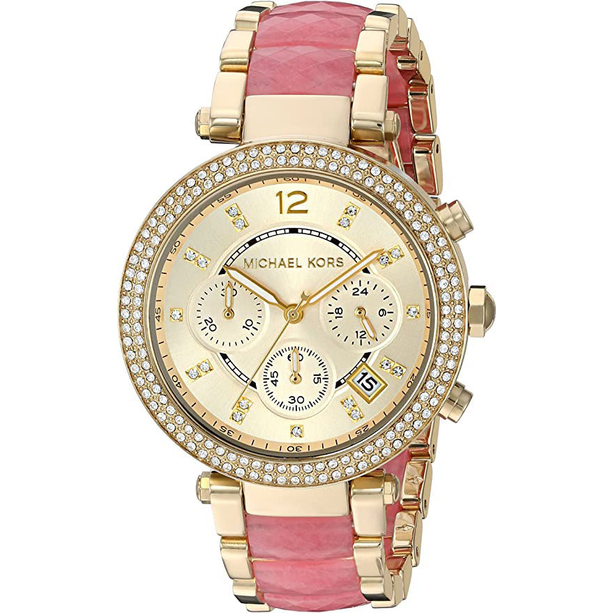 Michael Kors Ladies Chronograph Parker Yellow Gold Watch MK6363