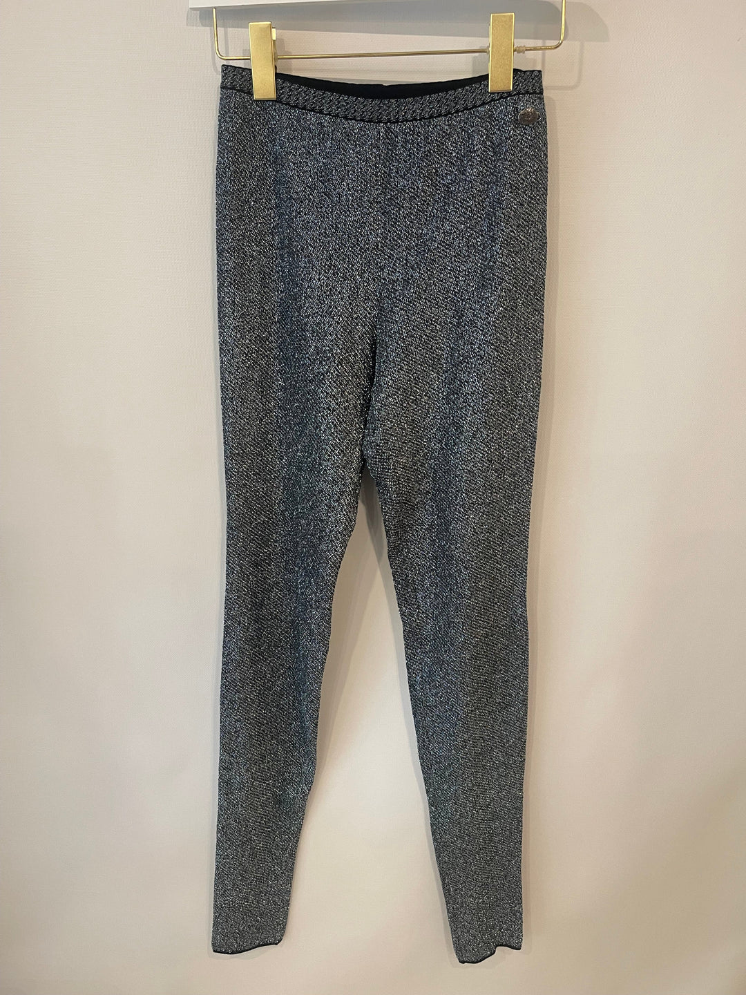 Top Quality Chanel Silver Metallic Long-Sleeve Top and Leggings Set Size FR 34/36 (UK 6/8)