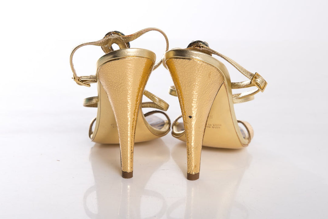 Roberto Cavalli Gold & Multi Cobra Detail Sandals SZ 36