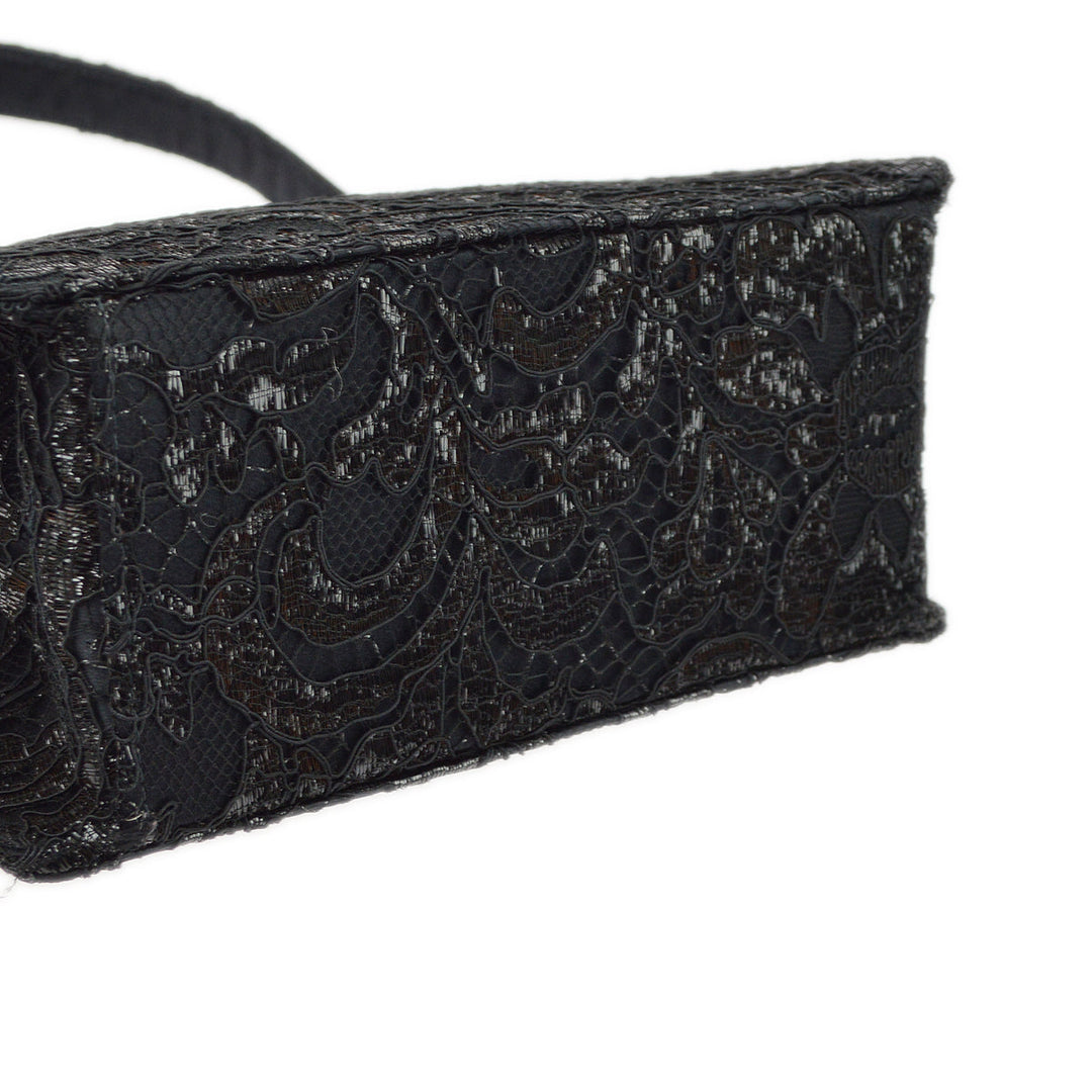 Top Quality Chanel Black Satin Lace Double Sided Turn lock Handbag