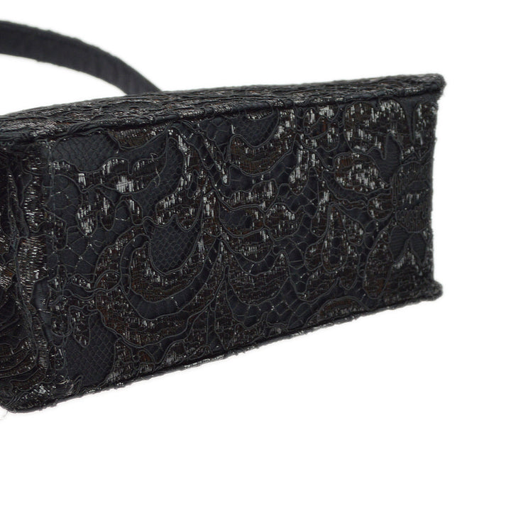 Top Quality Chanel Black Satin Lace Double Sided Turn lock Handbag