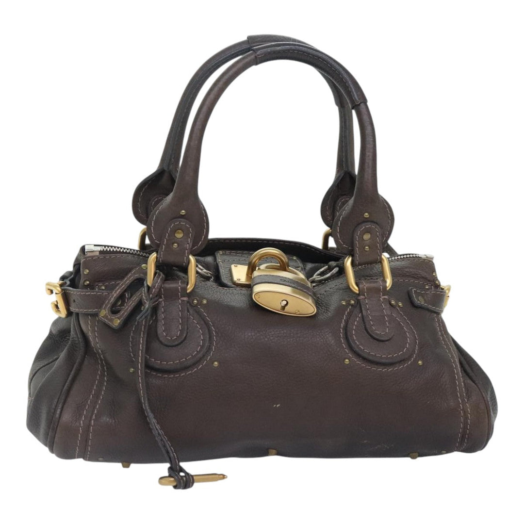 Chloe Paddington Shoulder Bag Leather Brown Gold Silver 92665