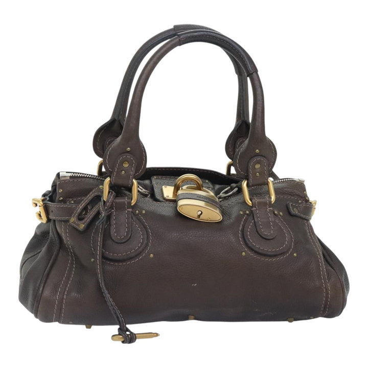 Chloe Paddington Shoulder Bag Leather Brown Gold Silver 92665