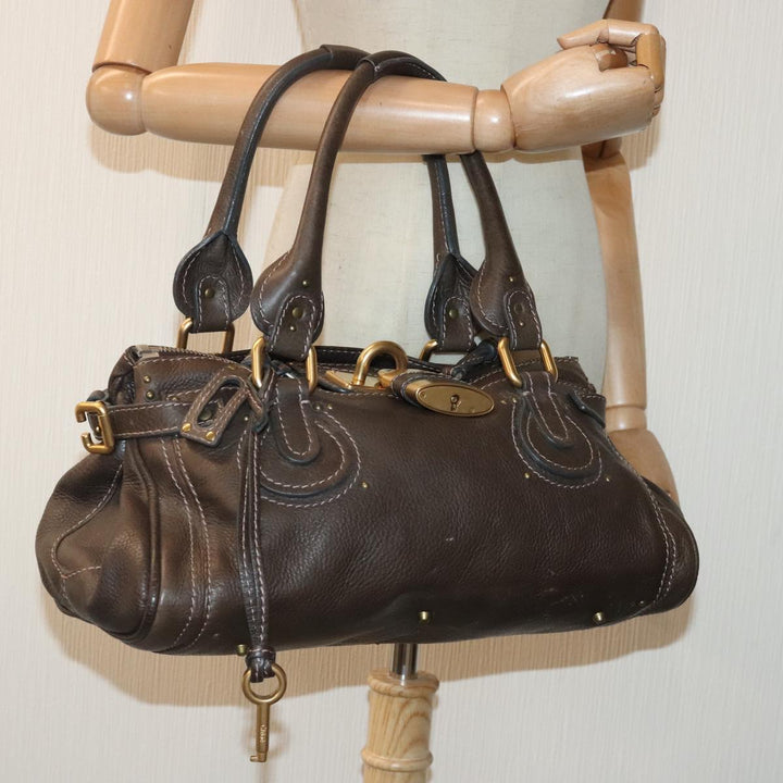 Chloe Paddington Shoulder Bag Leather Brown Gold Silver 92665