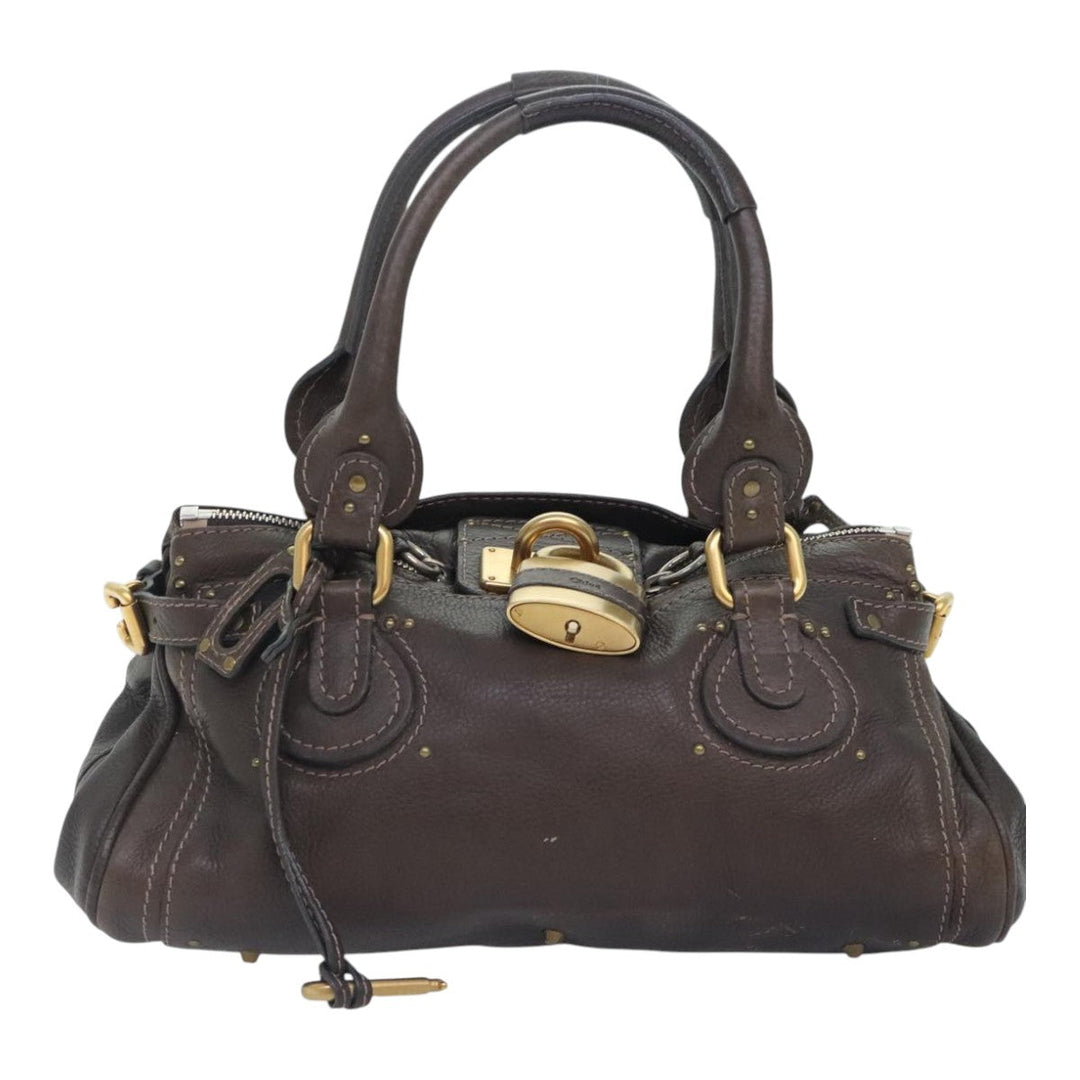 Chloe Paddington Shoulder Bag Leather Brown Gold Silver 92665
