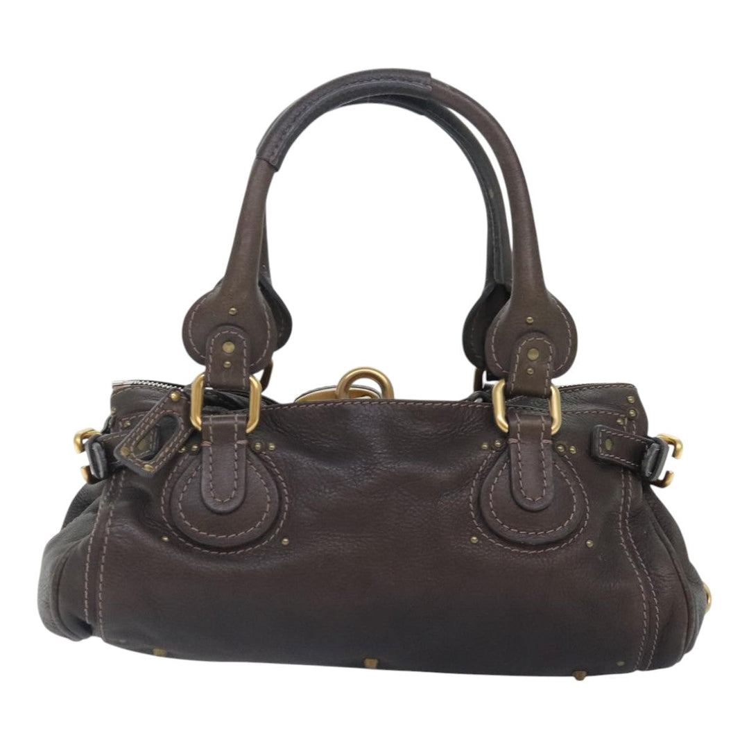 Chloe Paddington Shoulder Bag Leather Brown Gold Silver 92665