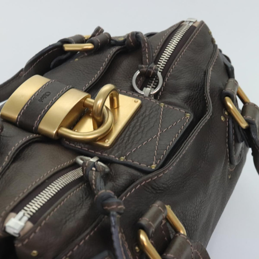 Chloe Paddington Shoulder Bag Leather Brown Gold Silver 92665