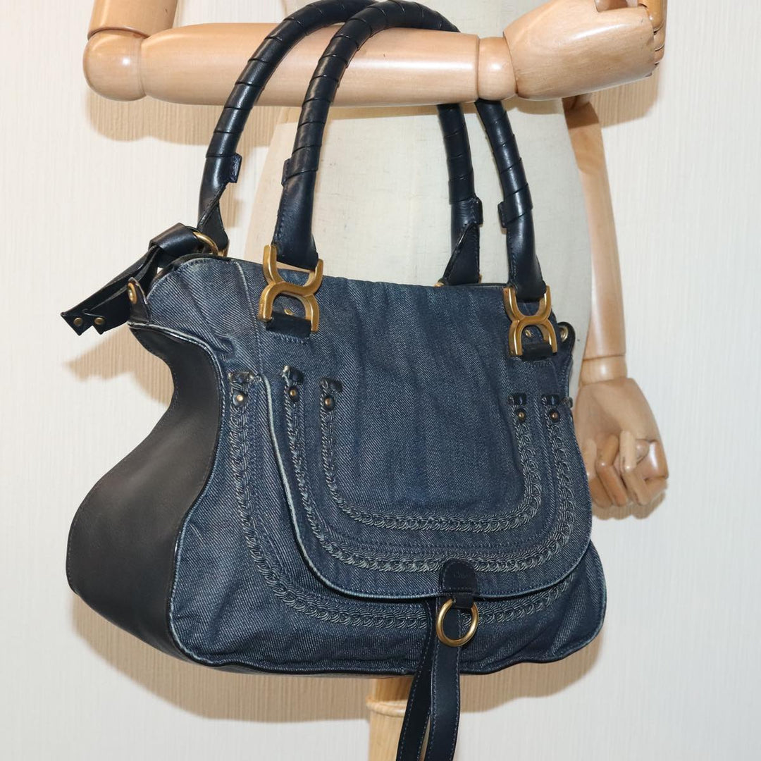 Chloe Mercy Shoulder Bag Denim Navy Gold 92676