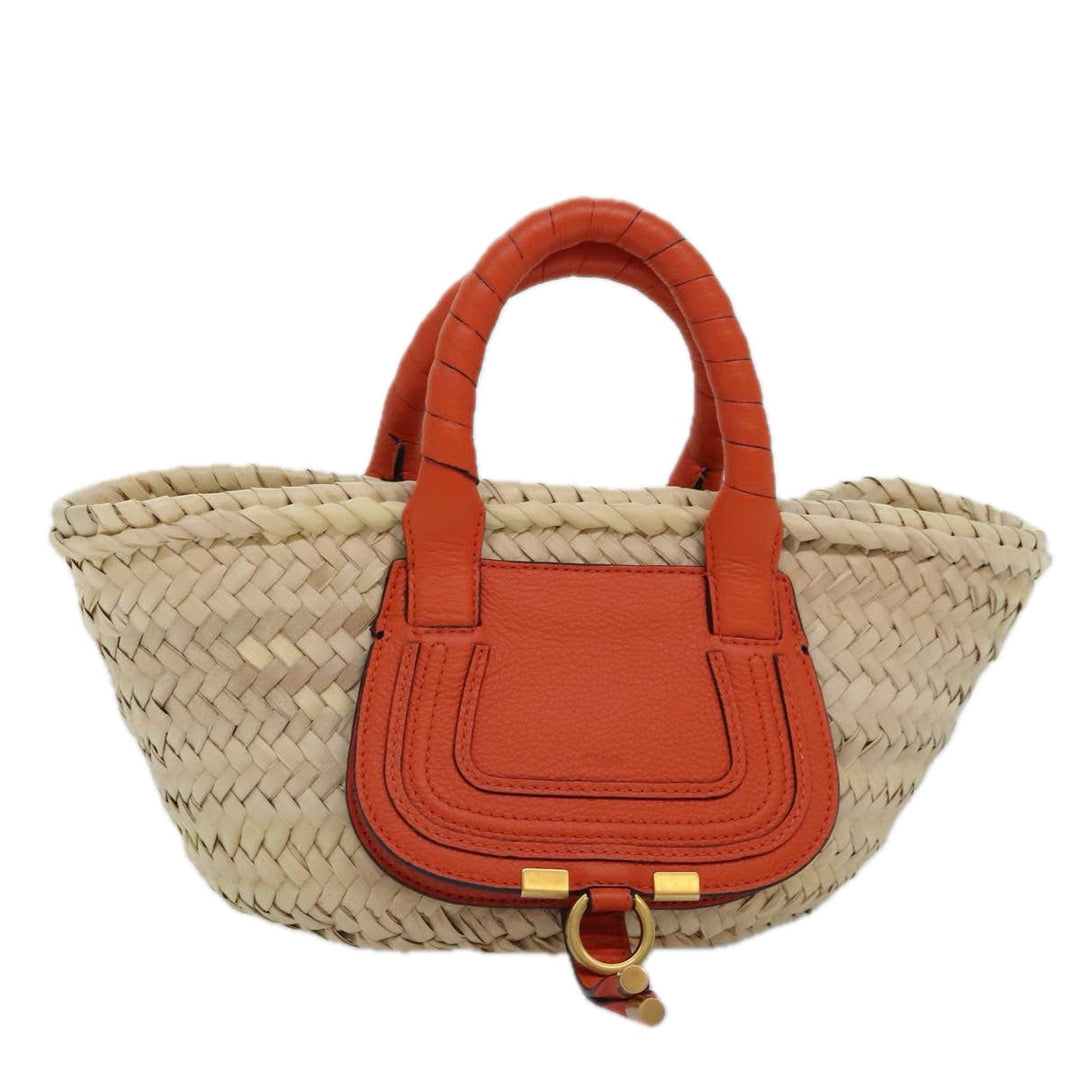 Chloe Mercy Hand Bag Raffia Beige Orange 92681