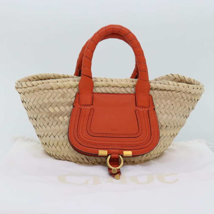 Chloe Mercy Hand Bag Raffia Beige Orange 92681