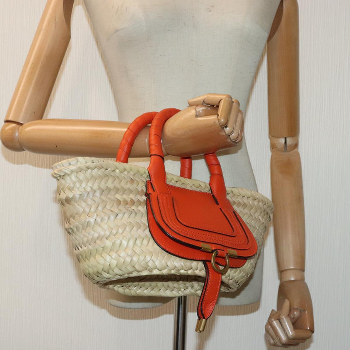 Chloe Mercy Hand Bag Raffia Beige Orange 92681