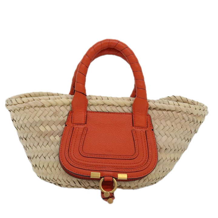 Chloe Mercy Hand Bag Raffia Beige Orange 92681