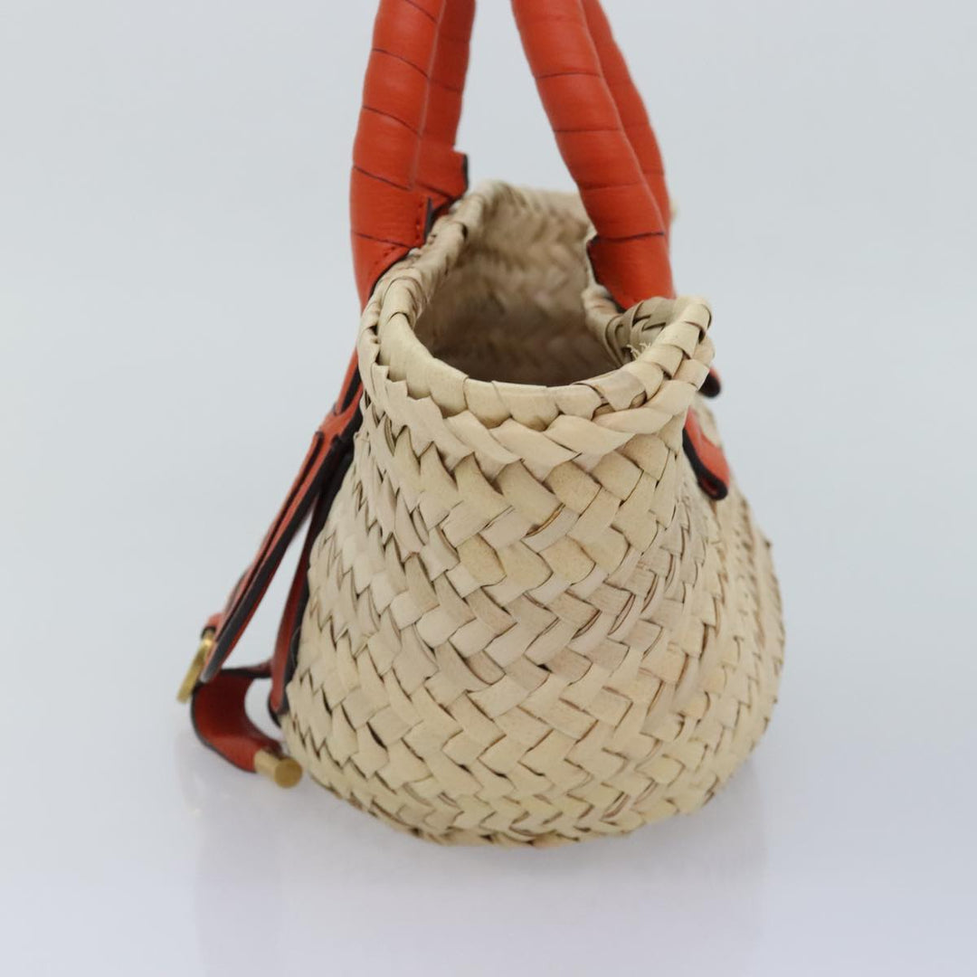 Chloe Mercy Hand Bag Raffia Beige Orange 92681