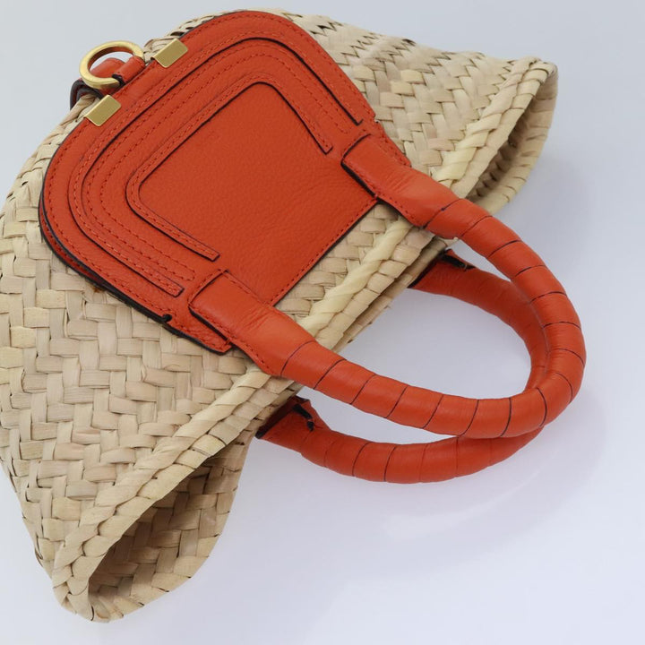 Chloe Mercy Hand Bag Raffia Beige Orange 92681