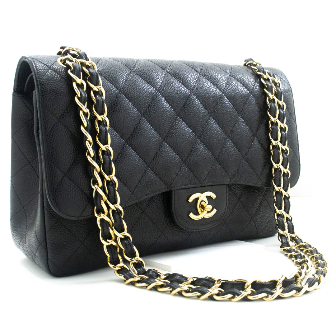 Top Quality Chanel Classic Large 11" Grained Calfskin Chain Shoulder Bag Black