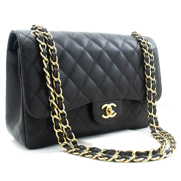 Top Quality Chanel Classic Large 11" Grained Calfskin Chain Shoulder Bag Black