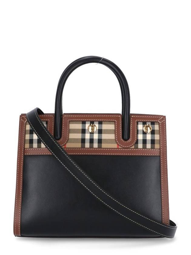 Burberry Vintage Check Two-Handle Title Mini Tote Bag Black