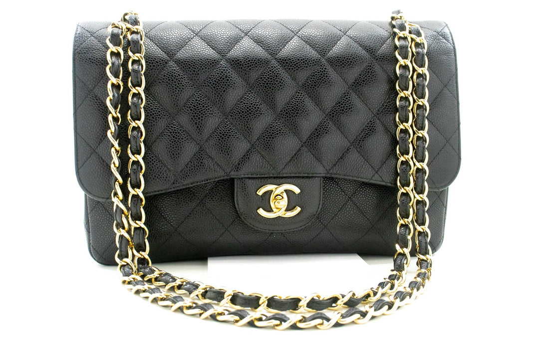 Top Quality Chanel Classic Large 11" Grained Calfskin Chain Shoulder Bag Black