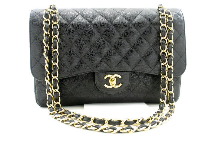 Top Quality Chanel Classic Large 11" Grained Calfskin Chain Shoulder Bag Black