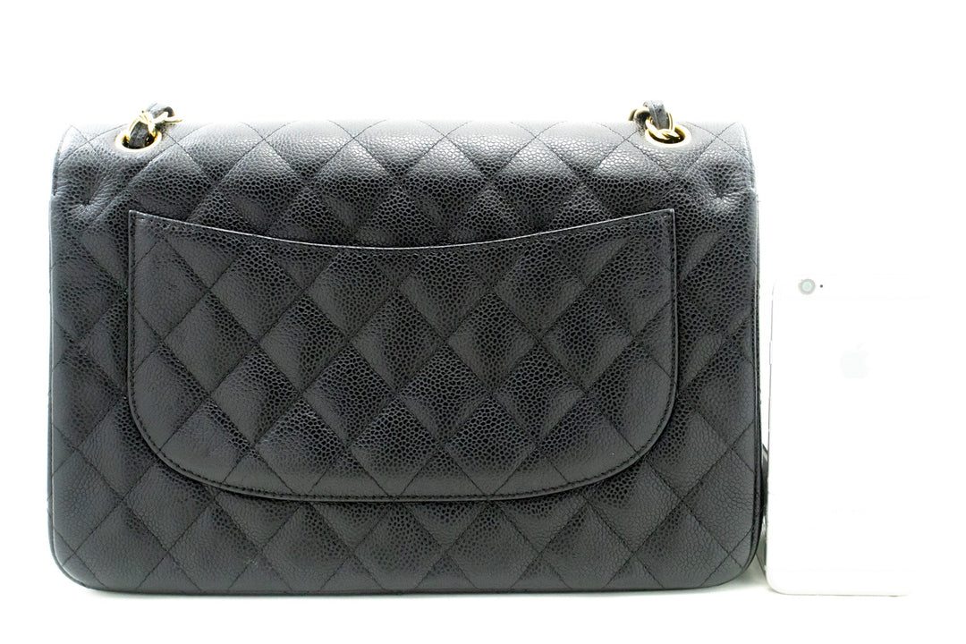Top Quality Chanel Classic Large 11" Grained Calfskin Chain Shoulder Bag Black