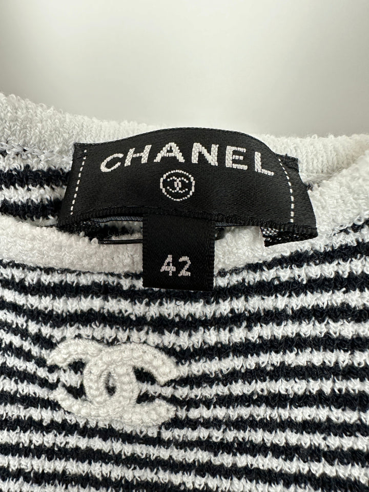 Top Quality Chanel Black and White Stripe Tank Top with CC Logo Detail Size FR 42 (UK 14)