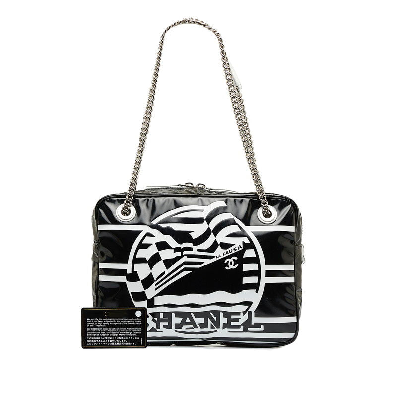Top Quality Chanel 19 Cruise Collection LA PAUA Cocomark Chain Shoulder Bag Black White PVC Leather  CHANEL