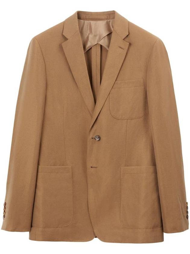 Burberry Slim Fit Unstructured Wool Linen Blend Single Breasted Jacket Camel