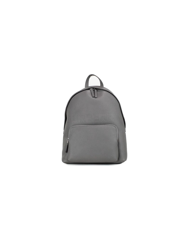 Burberry Charcoal Grey Pebbled Leather Branded Backpack with Multiple Pockets