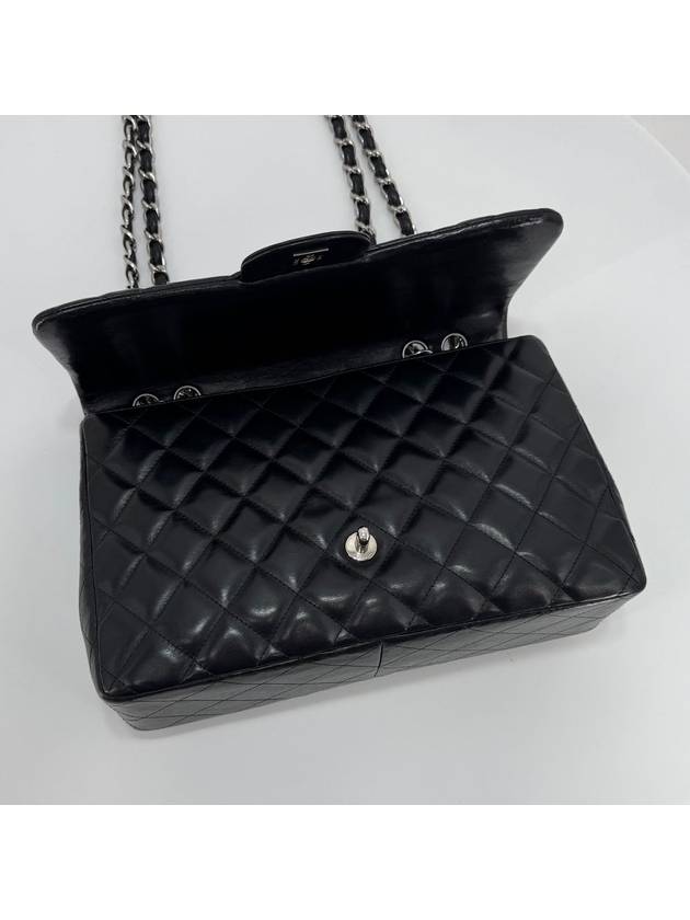 Lambskin classic large silver shoulder bag cross black Chanel