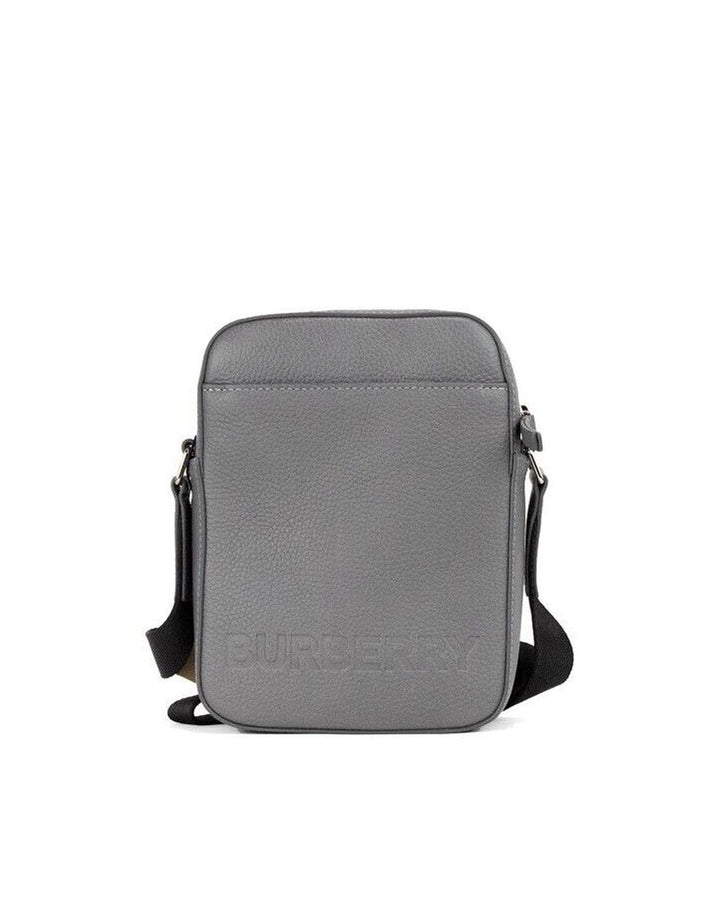 Burberry Grey Embossed Logo Grainy Leather Crossbody Handbag
