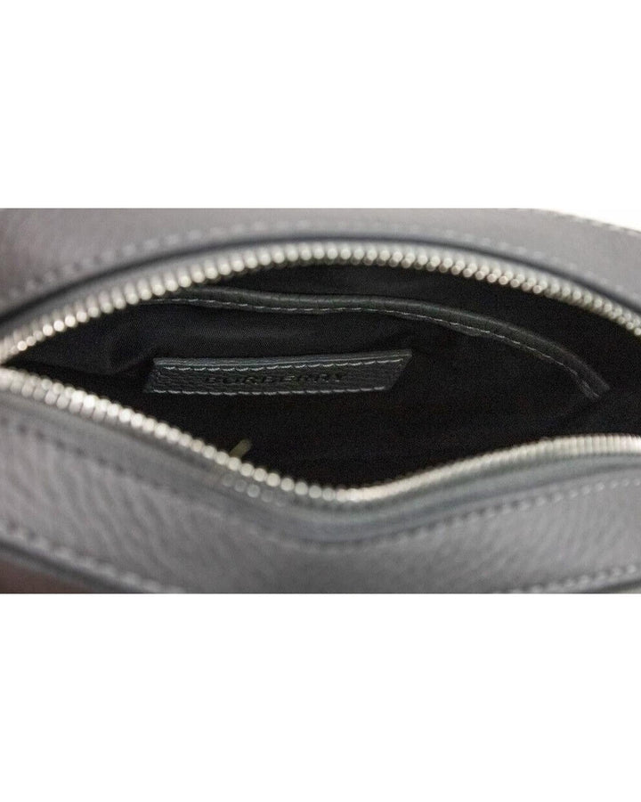 Burberry Grey Embossed Logo Grainy Leather Crossbody Handbag