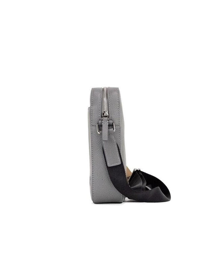 Burberry Grey Embossed Logo Grainy Leather Crossbody Handbag