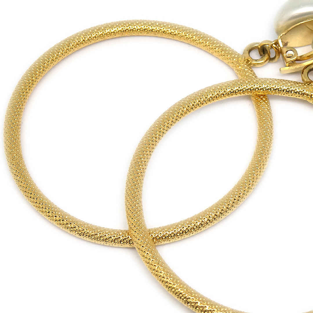 Top Quality Chanel Hoop Earrings Gold Artificial Pearl Clip-On 97P