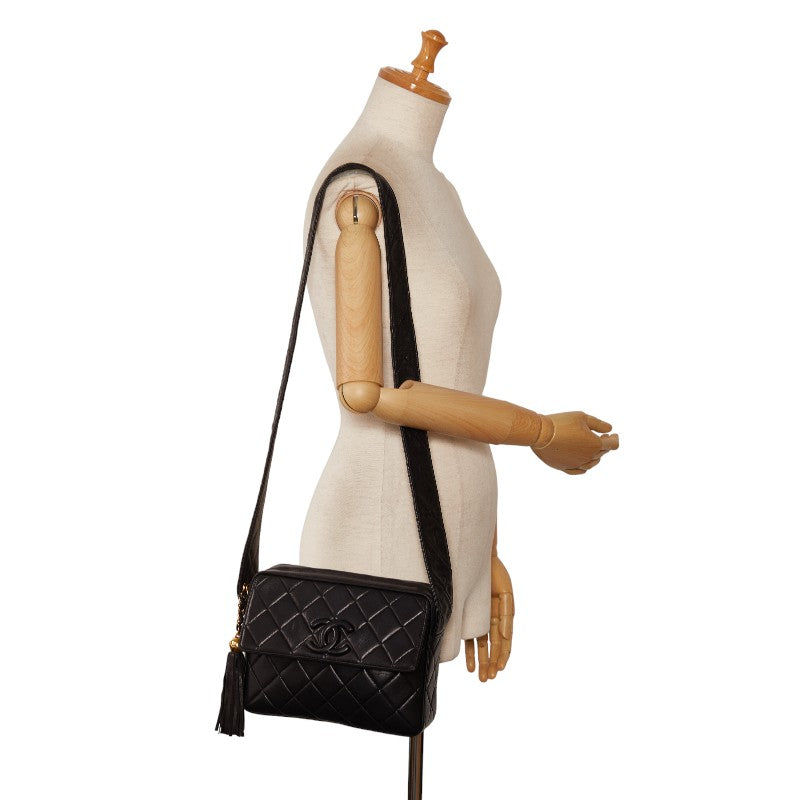 Top Quality Chanel Matrases Cocomark Tassel loping Shoulder Bag Black Leather  CHANEL