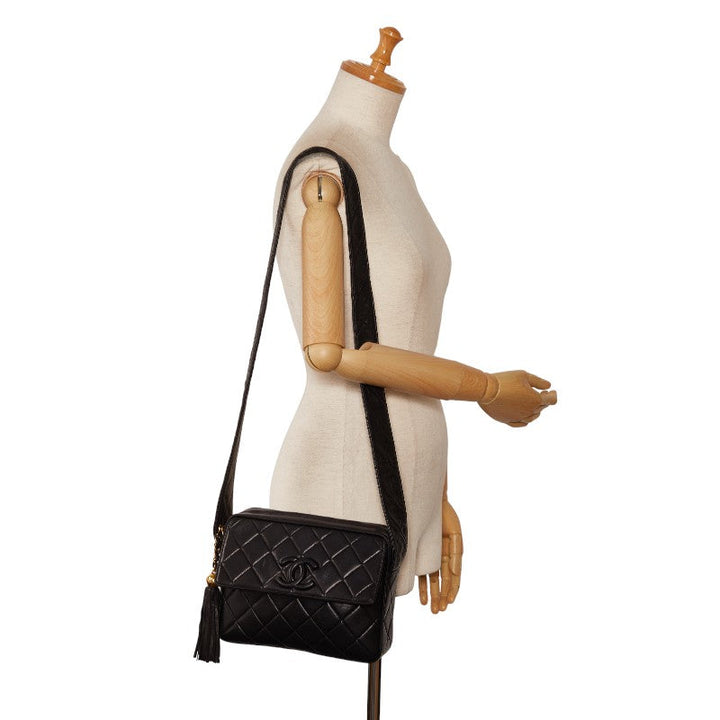 Top Quality Chanel Matrases Cocomark Tassel loping Shoulder Bag Black Leather  CHANEL