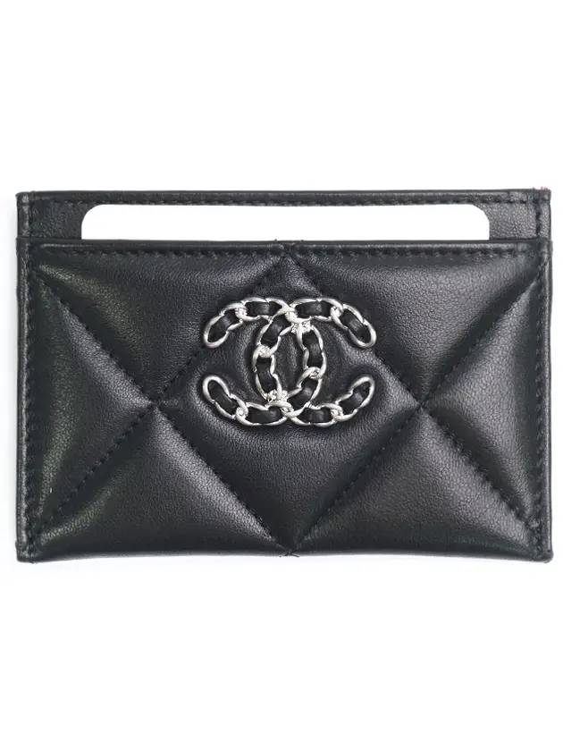 19 Logo Chain Quilted Lambskin Card Wallet Black Chanel