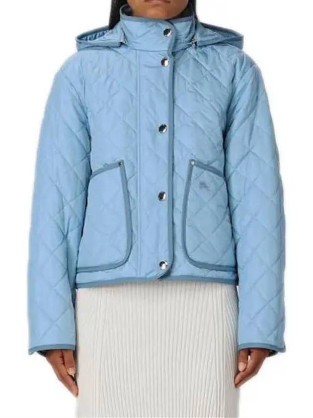 Burberry Diamond Recycled Nylon Quilted Hooded Jacket Denim Blue