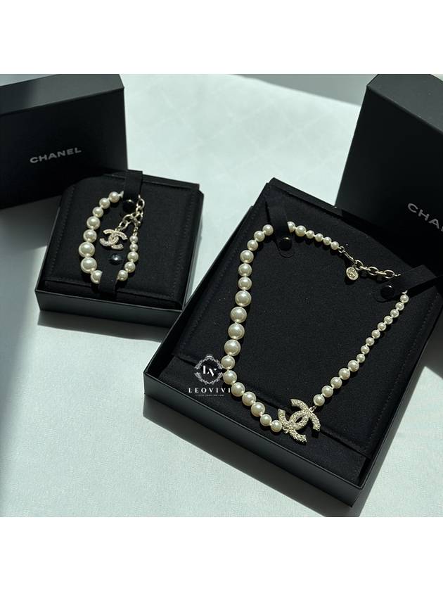 Crystal CC Logo Pearl Bracelet White Chanel