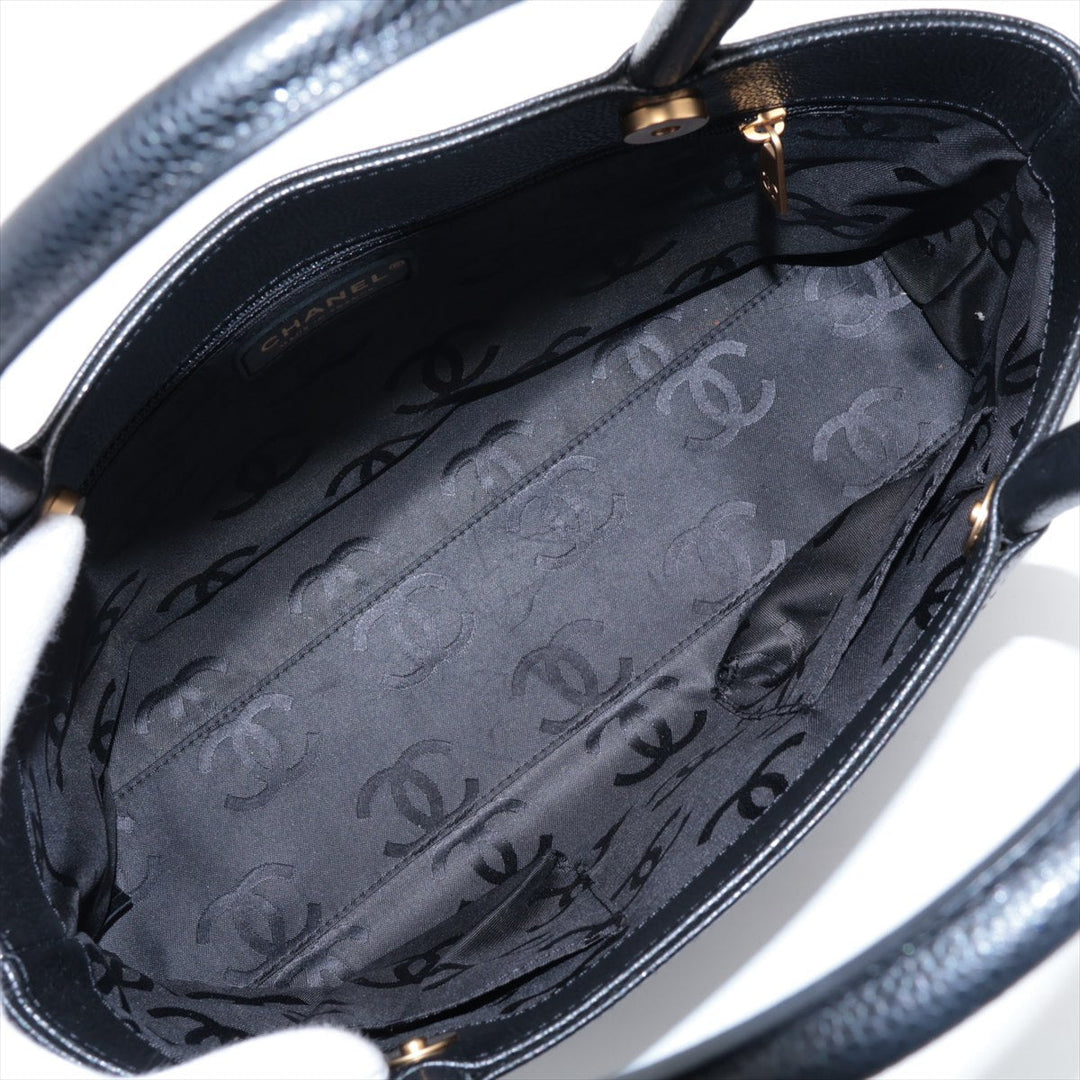 Top Quality Chanel Coco Caviar S Handbag Black Gold  9th