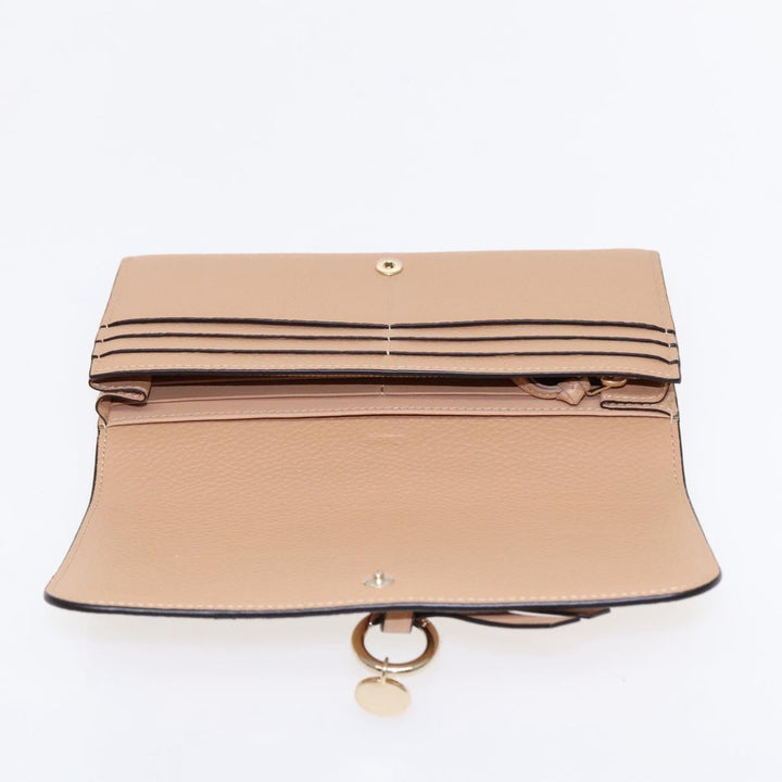 Chloe Long Wallet Leather Beige Gold 94673
