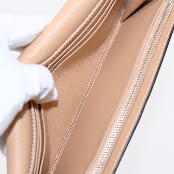 Chloe Long Wallet Leather Beige Gold 94673